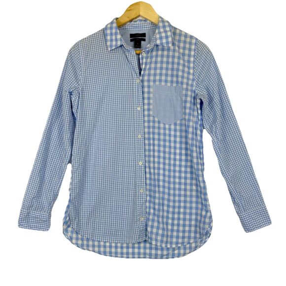 Tops - J. Crew Shirt Womens 4 Boy Blue White Gingham Prairie Button Up Garden Farmcore